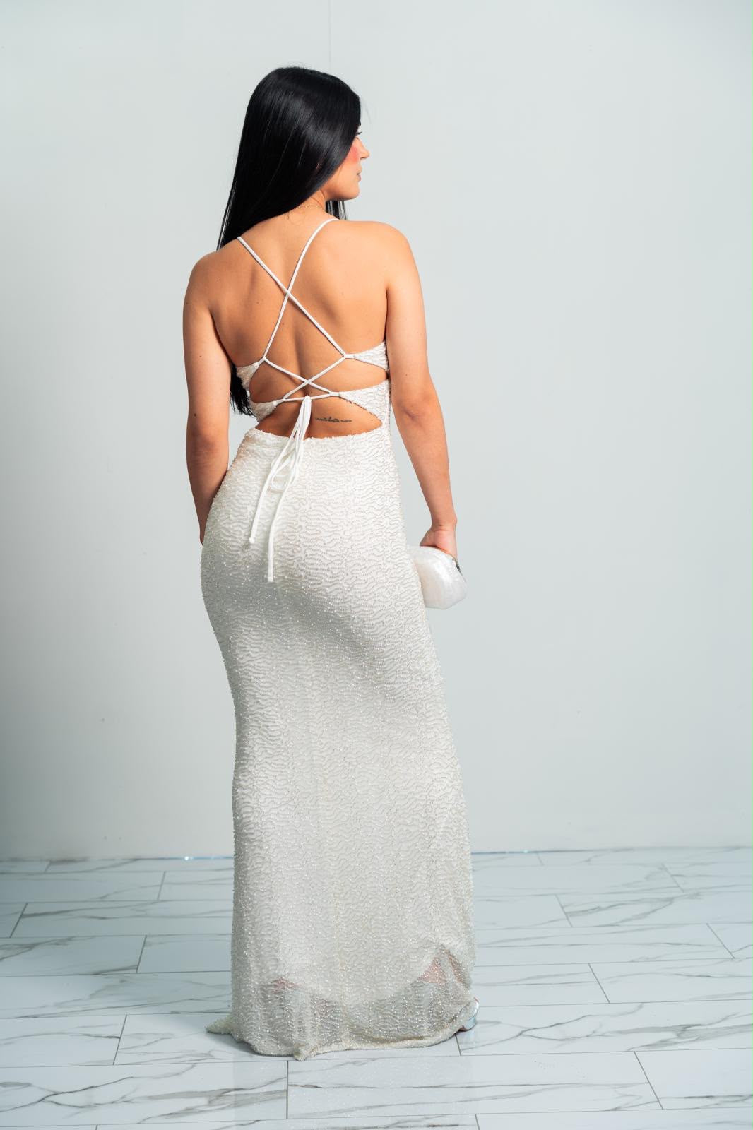 Laine White Pearl Dress (Glitter)