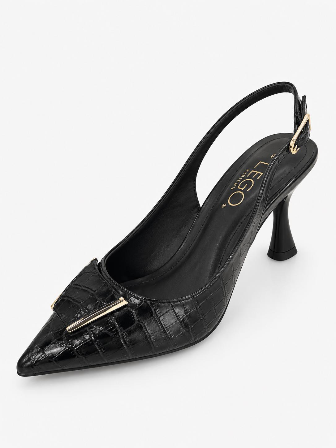 Ego Croco Caiman Preto Stiletto Size 6